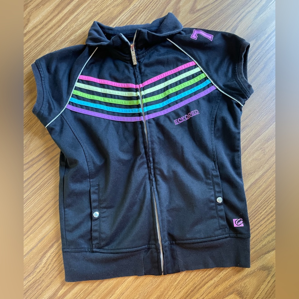 Ecko Red Juniors Small Black Rainbow Stripe Zip Front Vest Y2K